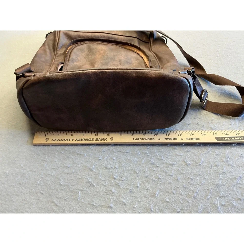 CLUCI Brown Vegan Leather Backpack Multiple Pockets Large Travel Bag Medium